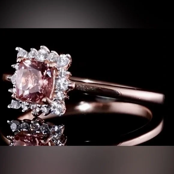 Blush Pink Apatite Halo Ring 14K Rose Gold over 925 Sterling Silver - Picture 14 of 14